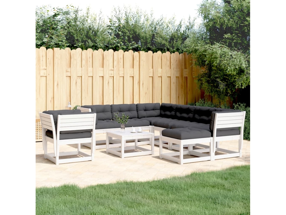 8 Pcs Conj. Lounge De Jardim C/ Almofadas Pinho Maciço Branco Dkd Home Decor