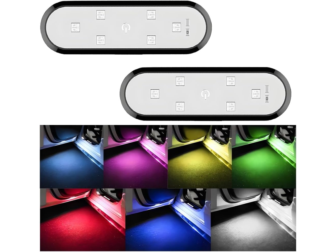 Conjunto De 2 Projetores Luz Led Para Portas Carro, 7 Cores Magnéticas Sem Fio, Luz De Cortesia, Recarregável Via Usb