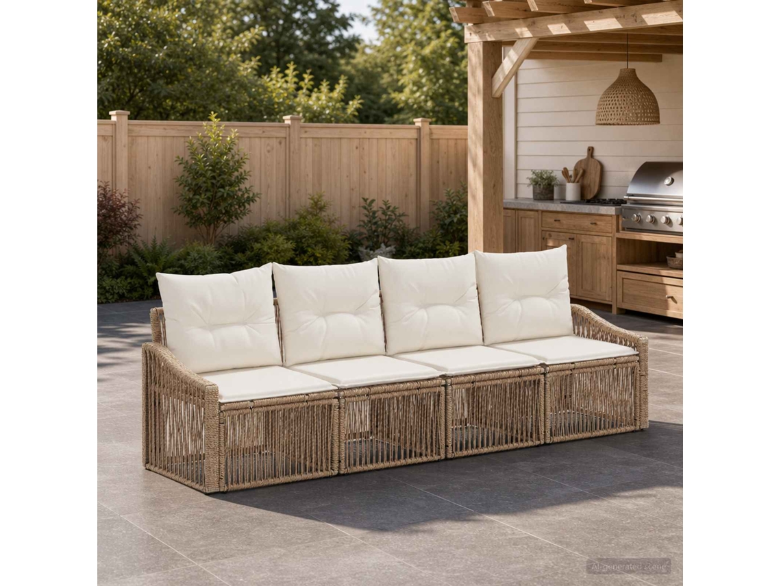 Vidaxl Conjunto De Sofá De Jardim 4 Unid. Bege Vime Pe