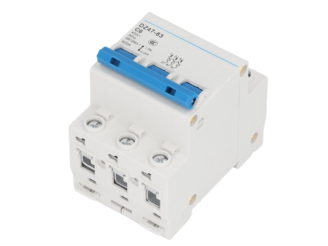 Interruptor De Circuito 3p Miniatura De Montagem Em Rail Din, 6a, 400v, Capacidade De Interrupção 6000a