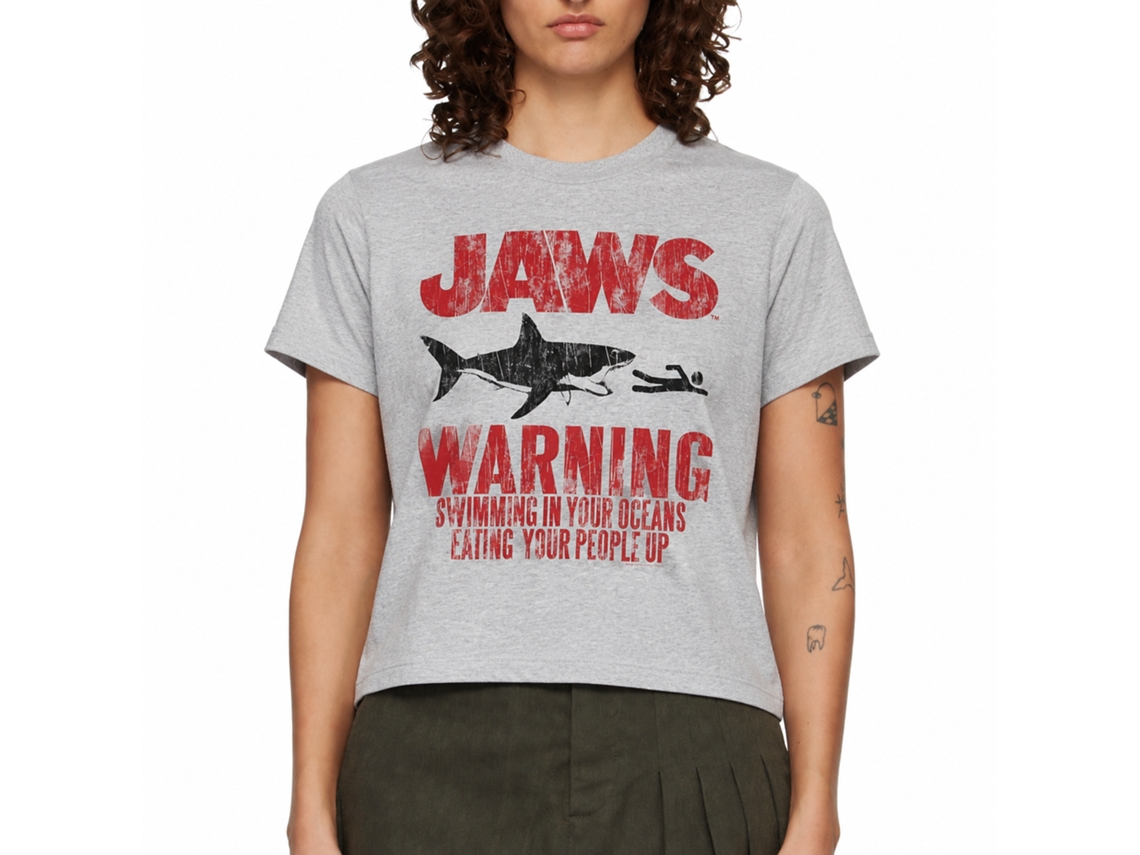 Rockinstone Jaws Movie Warning Heather Gray Adult T-shirt Size:xxl