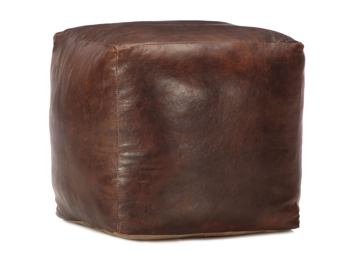 Vidaxl Pufe 40x40x40 Cm Couro De Cabra Genuíno Castanho-escuro