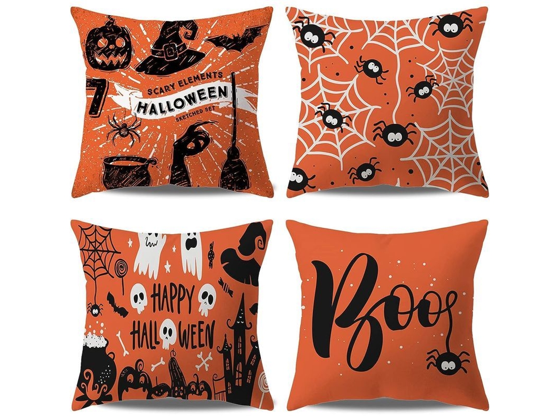 Capas para Travesseiros Decorativos de Halloween 45x45cm Conjunto de 4 | S/MARCA