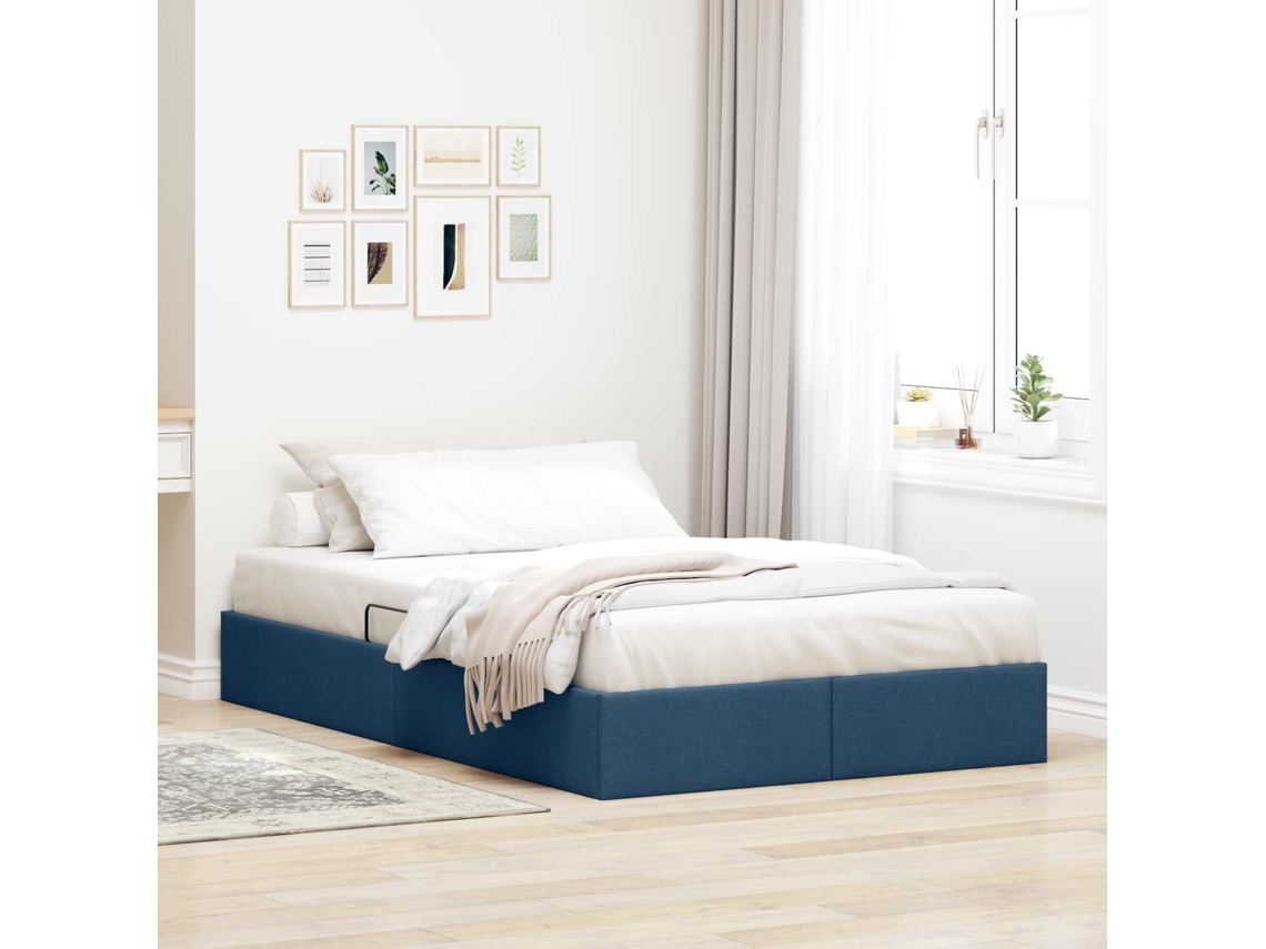 Vidaxl Estrutura De Cama Ottoman Azul 120 X 200 Cm Tecido