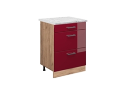 Móvel De Cozinha R-line, 60cm Pt Mármore, Vermelho Brilhante, Carvalho Dourado, Vicco
