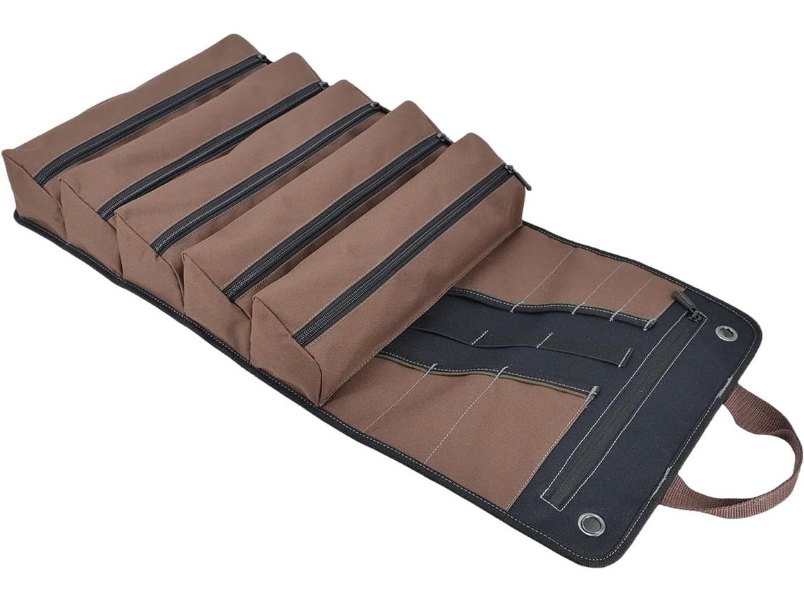 Organizador De Ferramentas Em Lona Encerada Com 15 Bolsos Para Armazenamento Organizado E Seguro, Ideal Para Mecânicos E