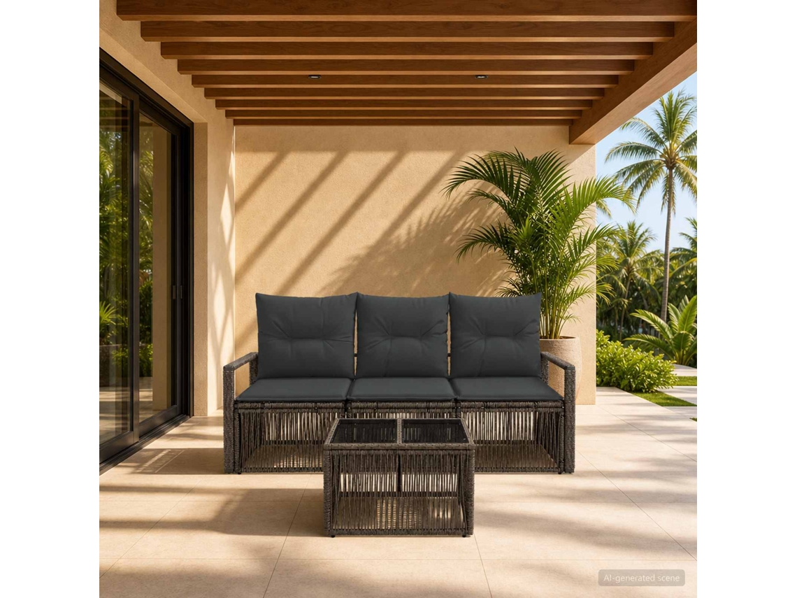 Vidaxl Conjunto De Sofá De Jardim 4 Unid. Cinzento Vime Pe