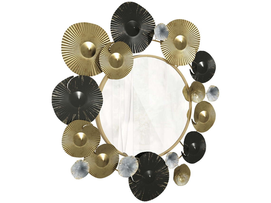 Espelho Decorativo De Parede Metálico Para Sala Quarto Corredor 84x84 Cm Dourado E Preto