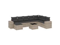 Conjunto de 9 Sofás Jardim com Almofadões Vime Pe Cinzento Claro MAISON EXCLUSIVE (90x200 cm)