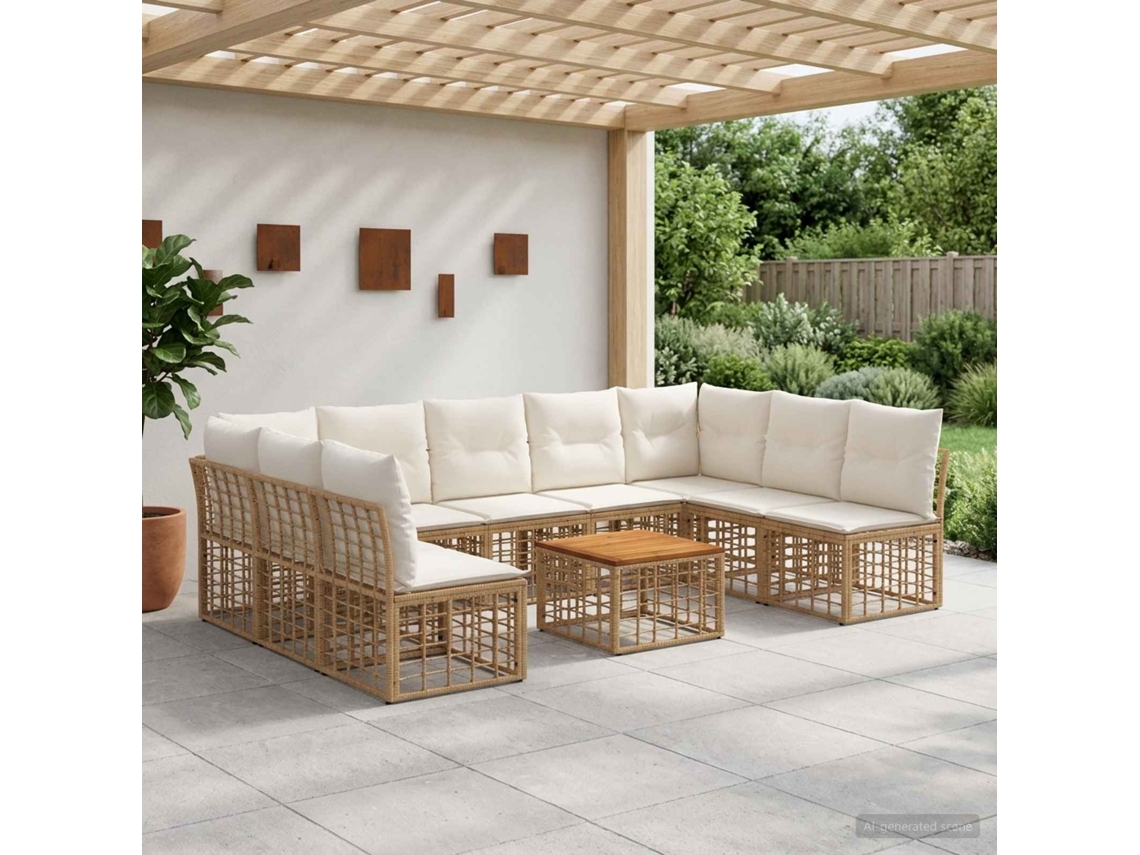 Vidaxl Conjunto De Sofás Para Exterior 10 Pcs Natural E Branco Creme