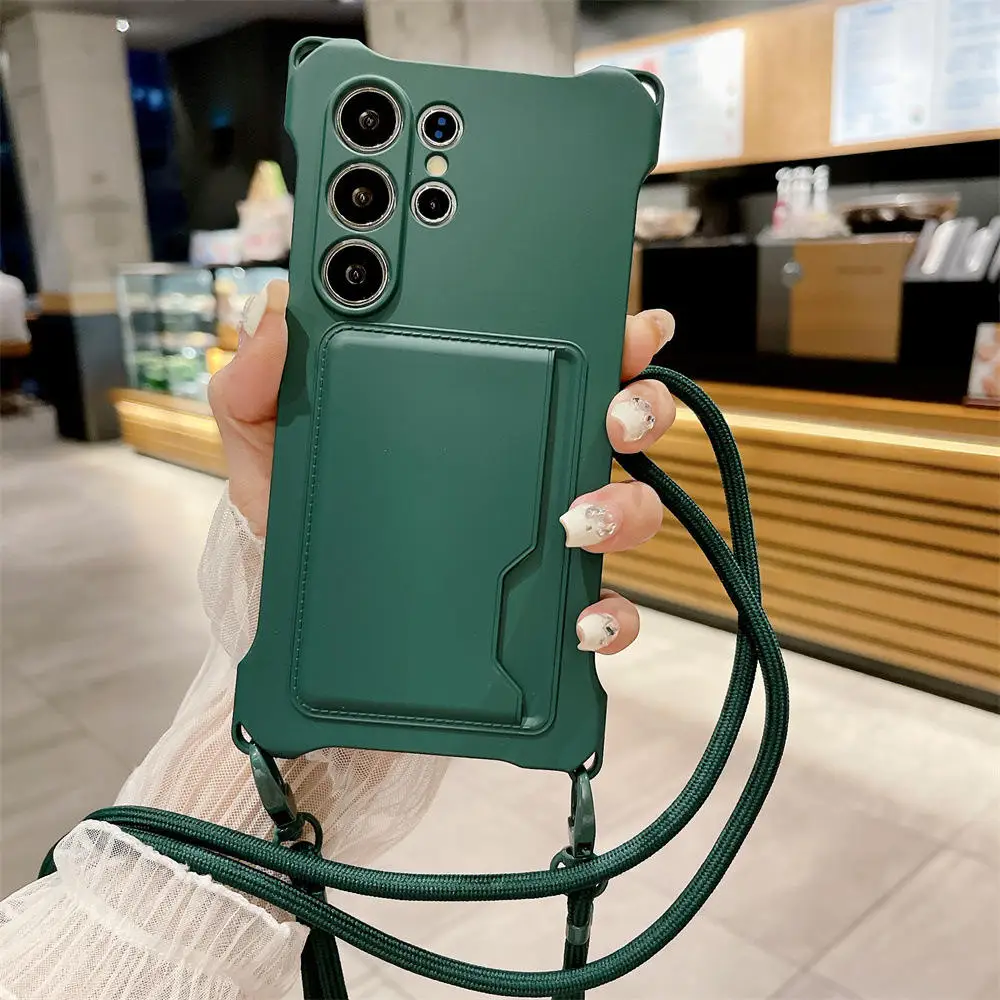(verde, Galaxy A35) Capa De Celular Em Silicone Macio Com Compartimento Para Cartão Sim, Cordão E Proteção Contra Impactos.