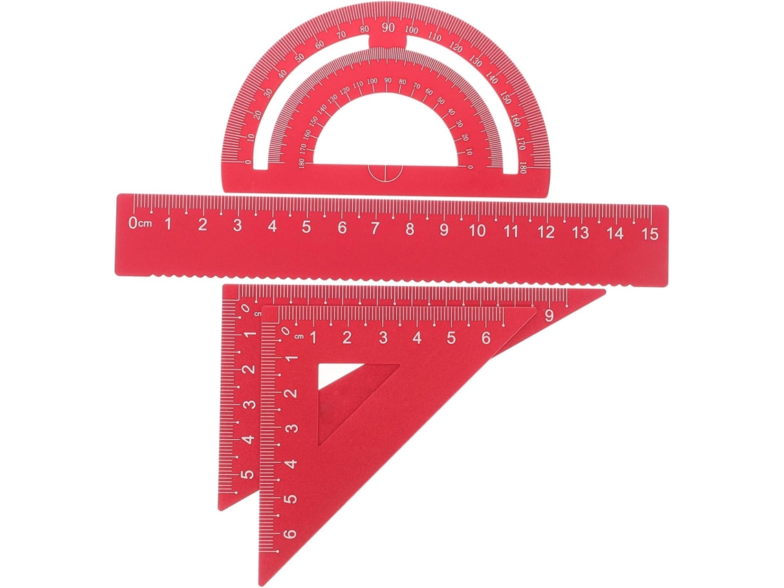 Conjunto De 4 Réguas Metal Vermelho Sherchpry, Incluindo Transferidor