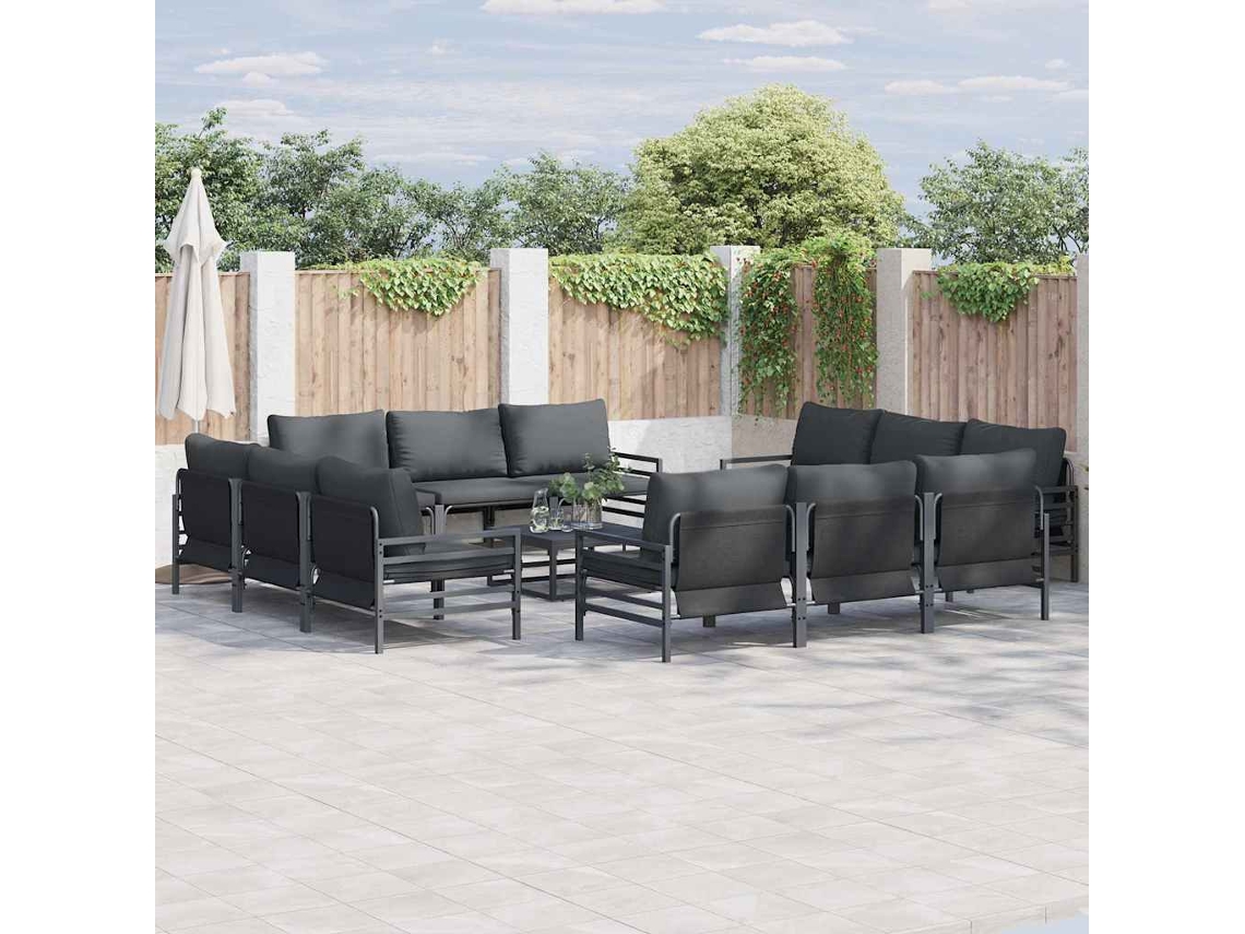 Vidaxl Conjunto De Sofá De Jardim Com Almofada 13 Pcs Preto Aço