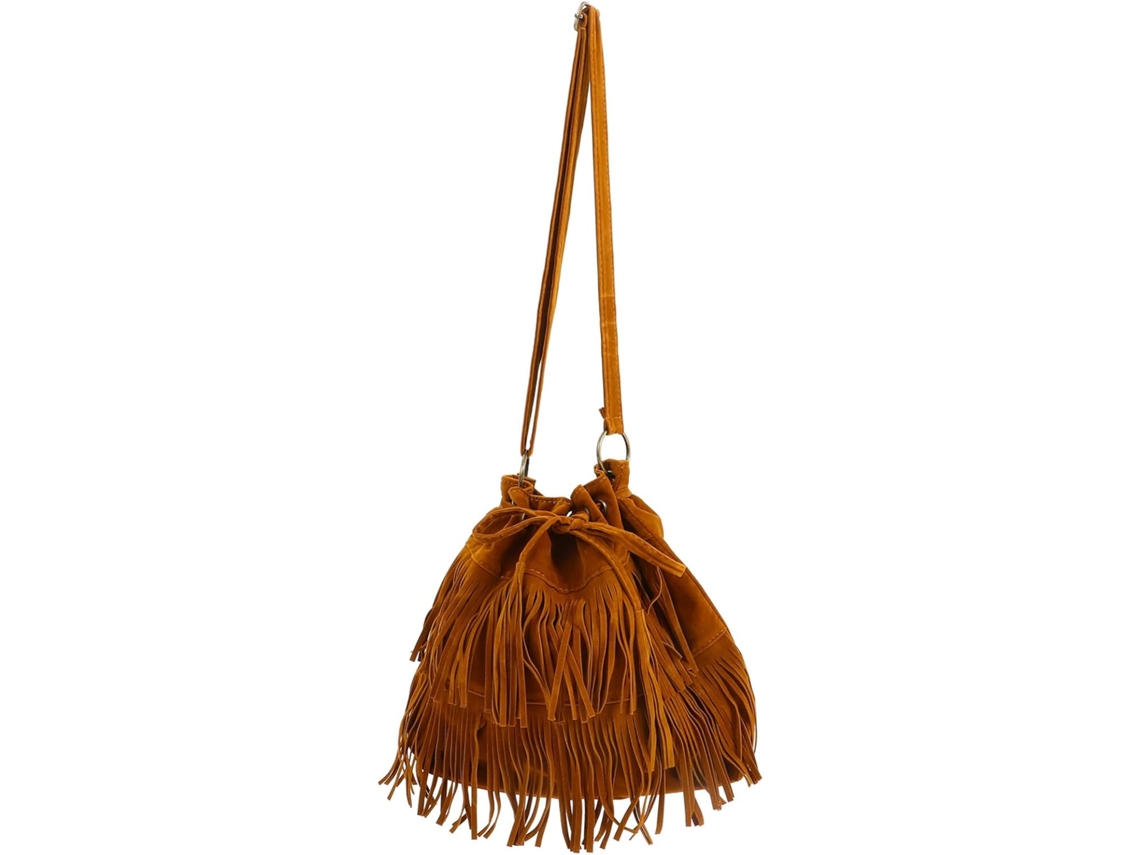 Bolsa De Ombro Retrô Com Franjas, Estilo Saco, Para Mulheres, Marrom.