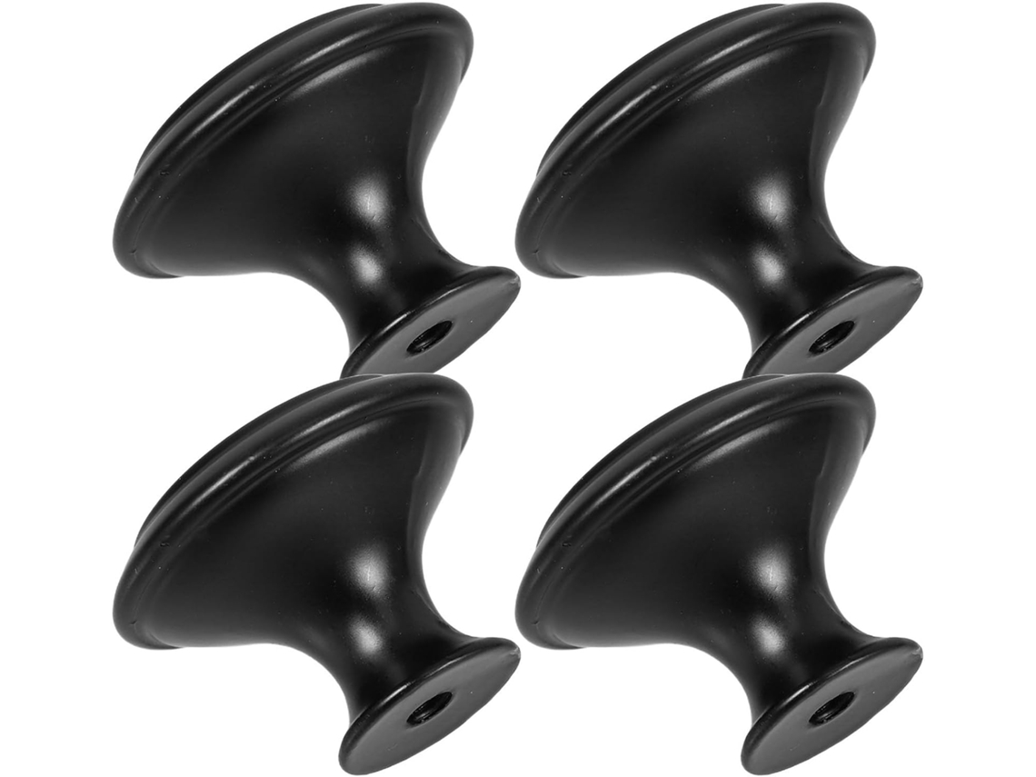 Conjunto De 4 Puxadores Redondos Aço Inoxidável Preto Para Armário Cozinha Com Um Furo E Design Moderno Elegante