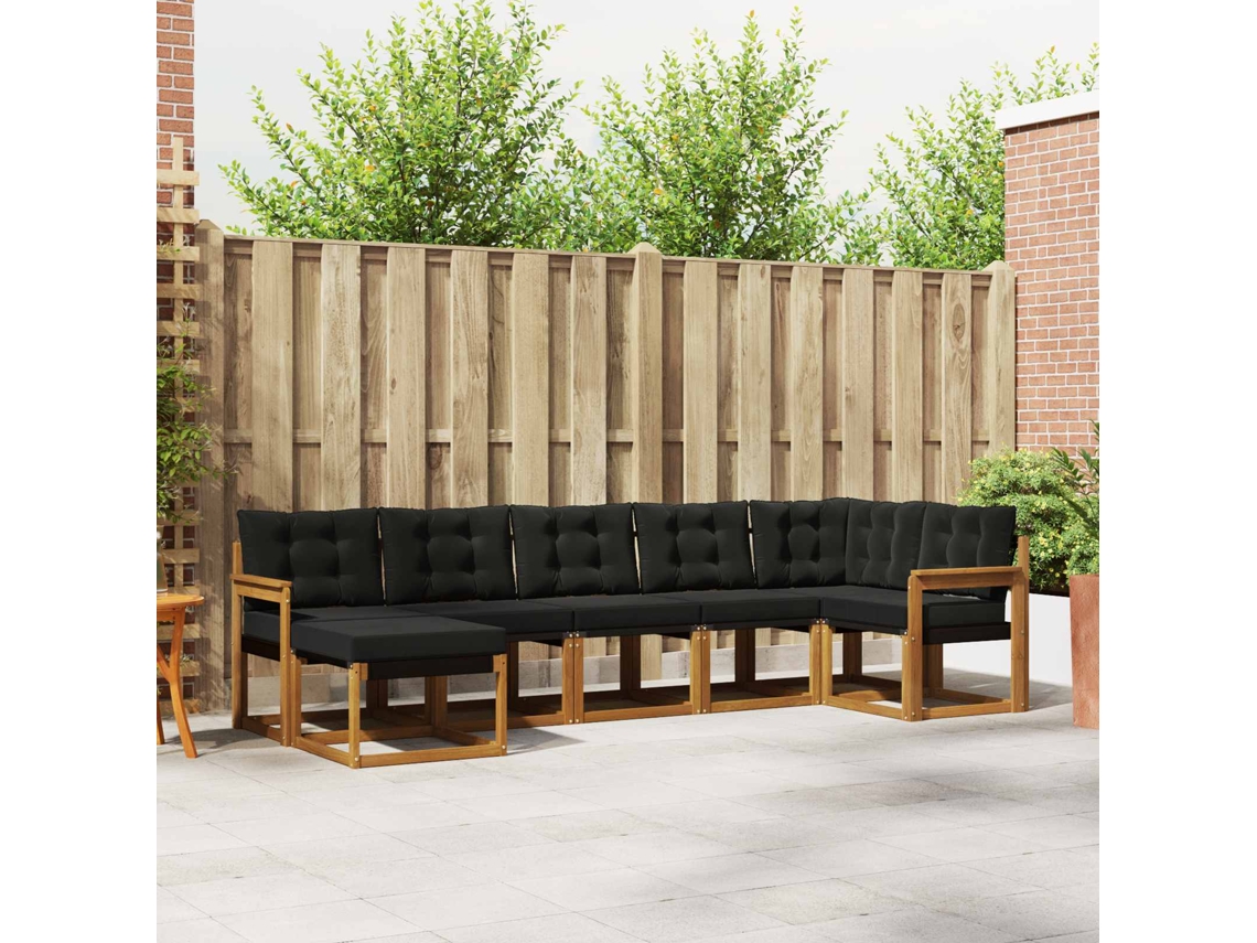 Vidaxl Conjunto De Sofás Para Exterior 7 Pcs Natural E Preto