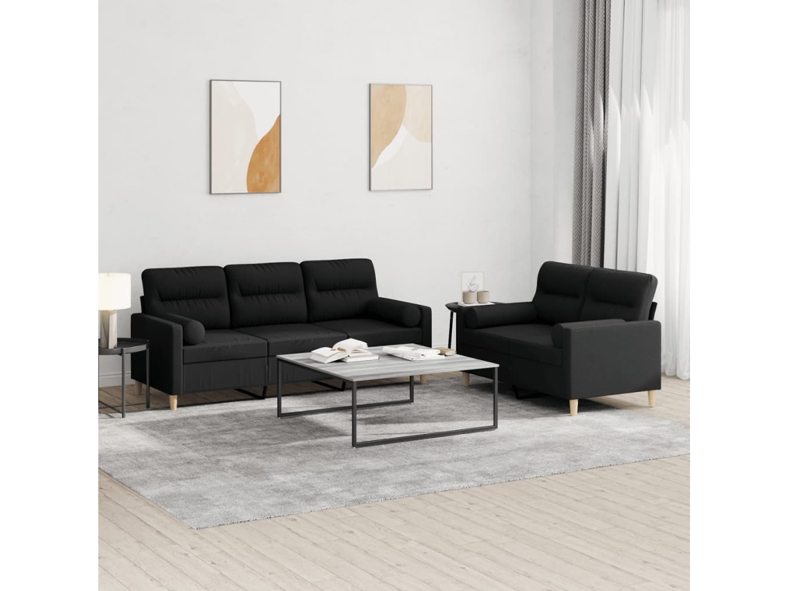 Vidaxl 2 Pcs Conjunto De Sofás Com Almofadas Tecido Preto