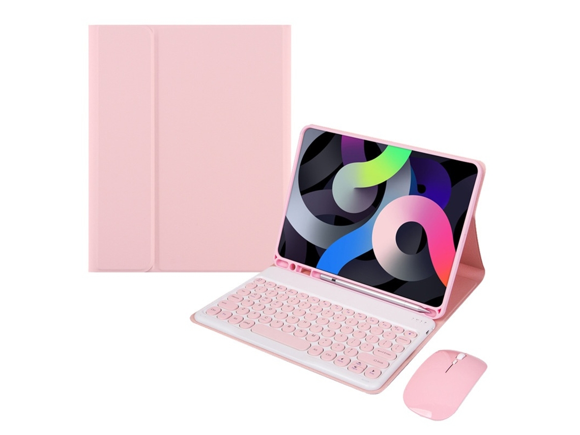 Capa Com Teclado Para Ipad 10, Bluetooth, Rosa