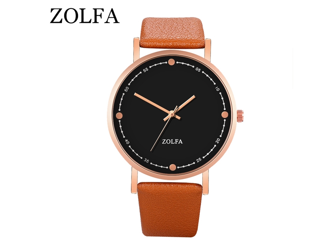 Relógio de Pulso Feminino Analógico com Pulseira Pu Estilo Moderno Café