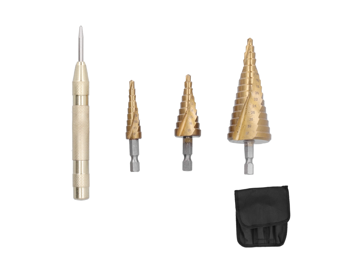 Broca De Passos Métrico Hss Cone 3pcs Com Cabo Hexagonal Para Aço Latão Madeira Plástico