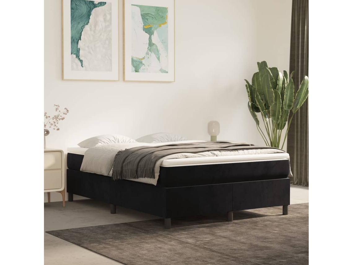 Vidaxl Cama Com Molas/colchão 140x190 Cm Veludo Preto