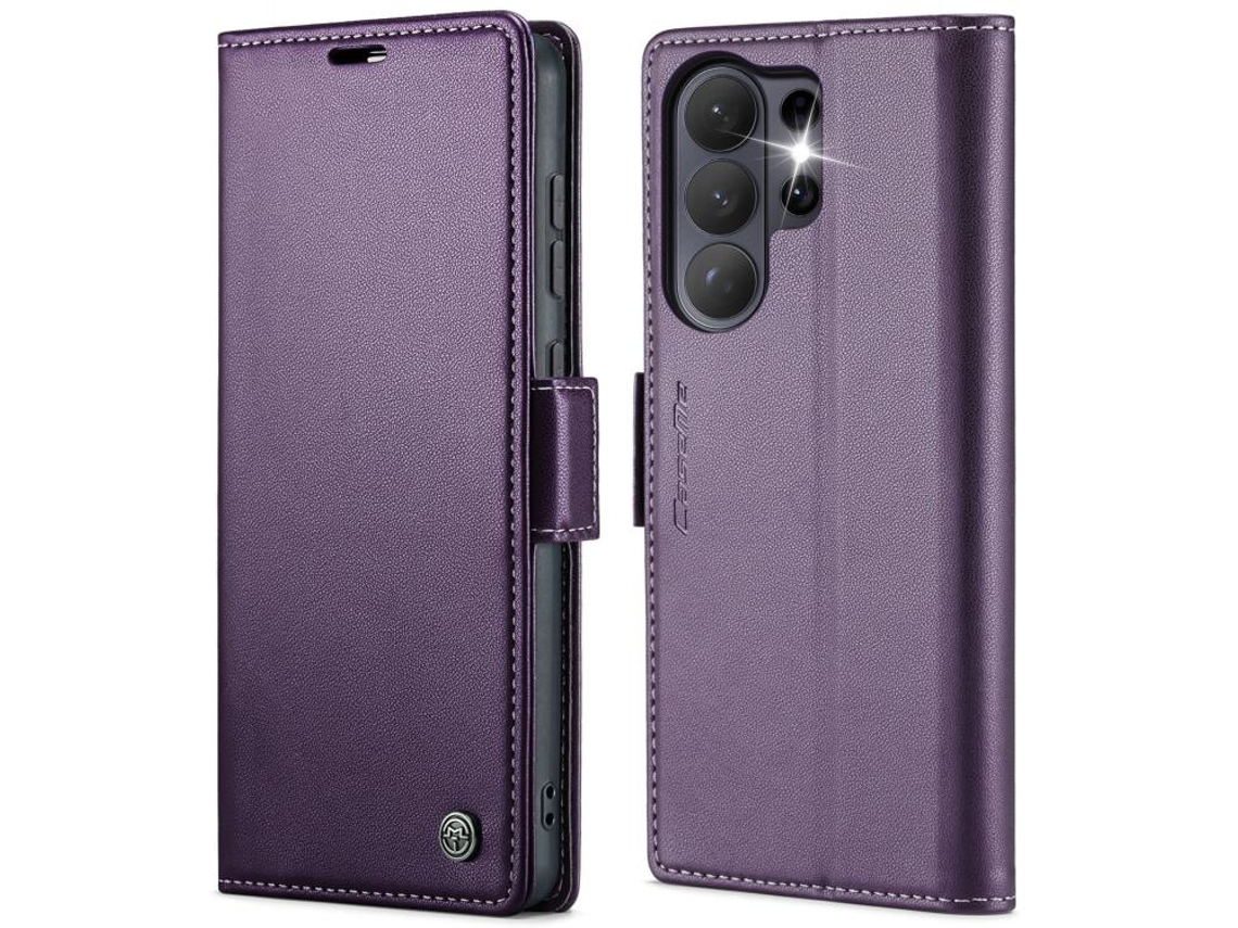 Capa Para Samsung Galaxy S26 Ultra 5g De Couro Com Fecho Borboleta Textura De Lichia E Proteção Rfid Antirroubo Roxa
