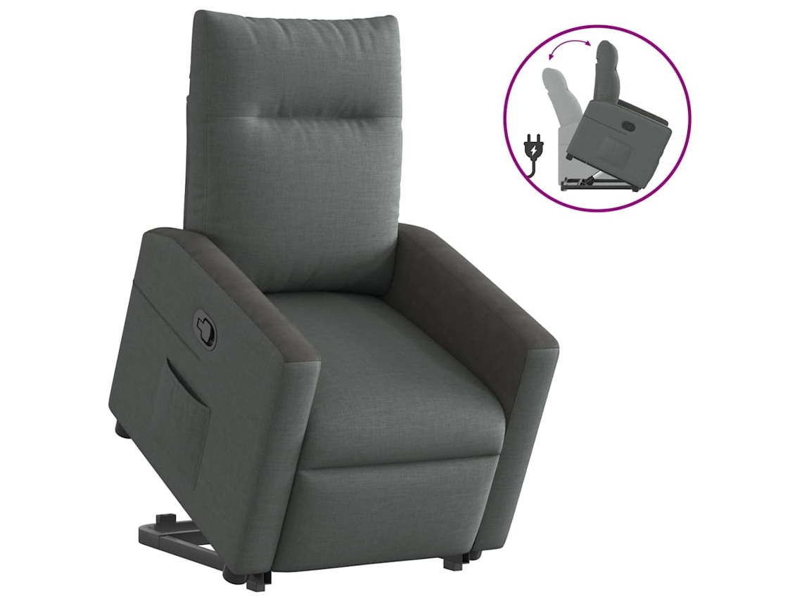 Vidaxl Poltrona Reclinável Elevatória Tecido Cinzento-escuro