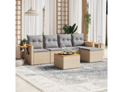 Vidaxl 6 Pcs Conjunto De Sofás P/ Jardim Com Almofadões Vime Pe Bege