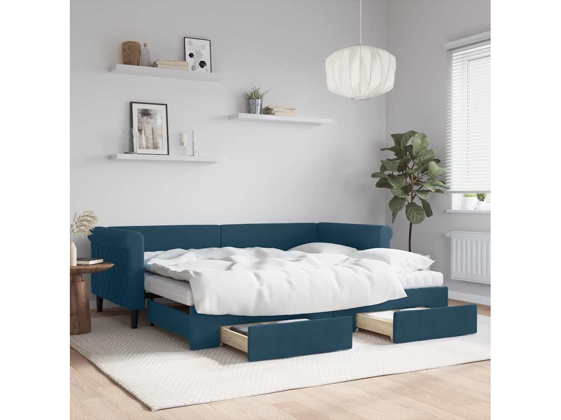 Vidaxl Sofá-cama Com Gavetão E Gavetas 90x200 Cm Veludo Azul