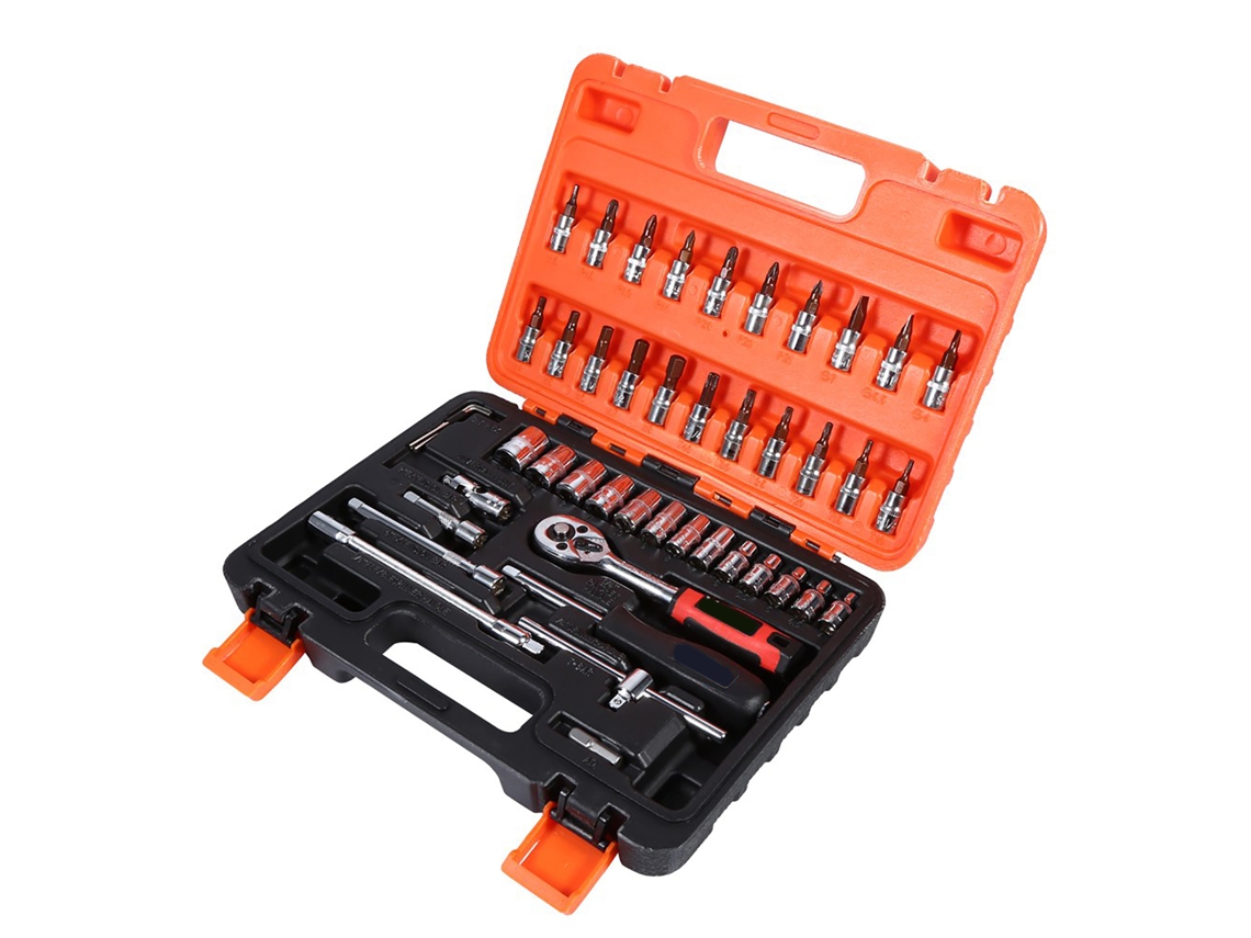 46 Peças Conjunto De Chaves De Porca 1/4" Conductor Métrico Com Barra De Extensão E Caixa