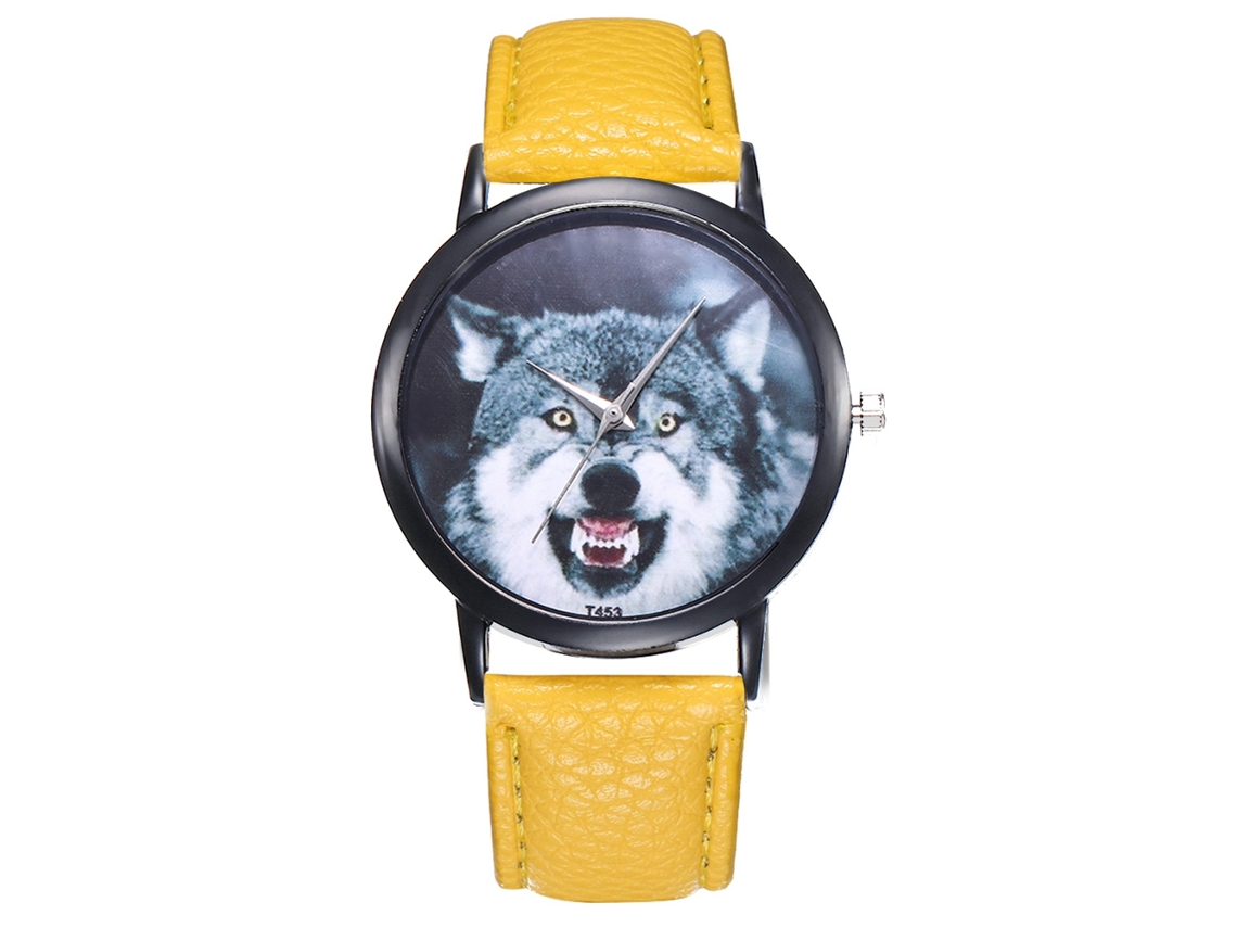 Reloj De Pulsera Para Hombre Analógico Con Dial De Cabeza Animal Ultra Delgado Correa De Pu Amarillo