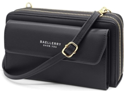 Mala Crossbody Para Telemóvel Com Alça - Carteira Com 12 Ranhuras Para Cartão - Preto
