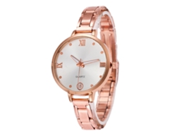 Reloj De Pulsera Analógico De Cuarzo Con Dial Redondo Y Correa De Cuero (oro Rosa)