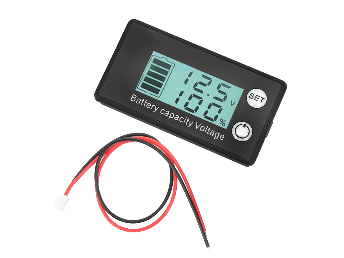MEDIDOR DE TENSÃO DE BATERIA LCD com 2 fios, backlight, para baterias de lítio e chumbo ácido 7.68V | S/MARCA