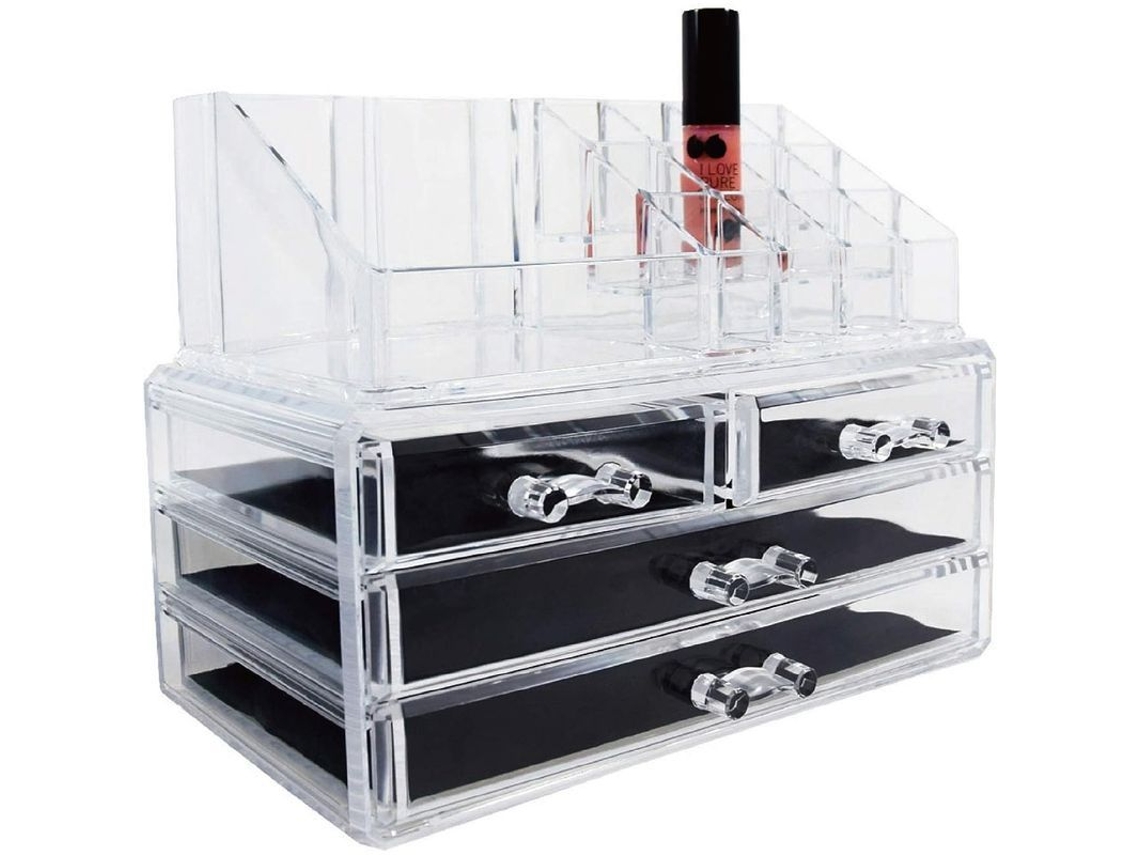 Organizador de Maquiagem Transparente com 4 Gavetas, para Cosméticos, Bijuterias e Acessórios