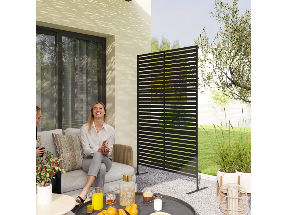Divisória Decorativa De Metal Preto Para Terraço, Jardim E Varanda Com Design De Rixas