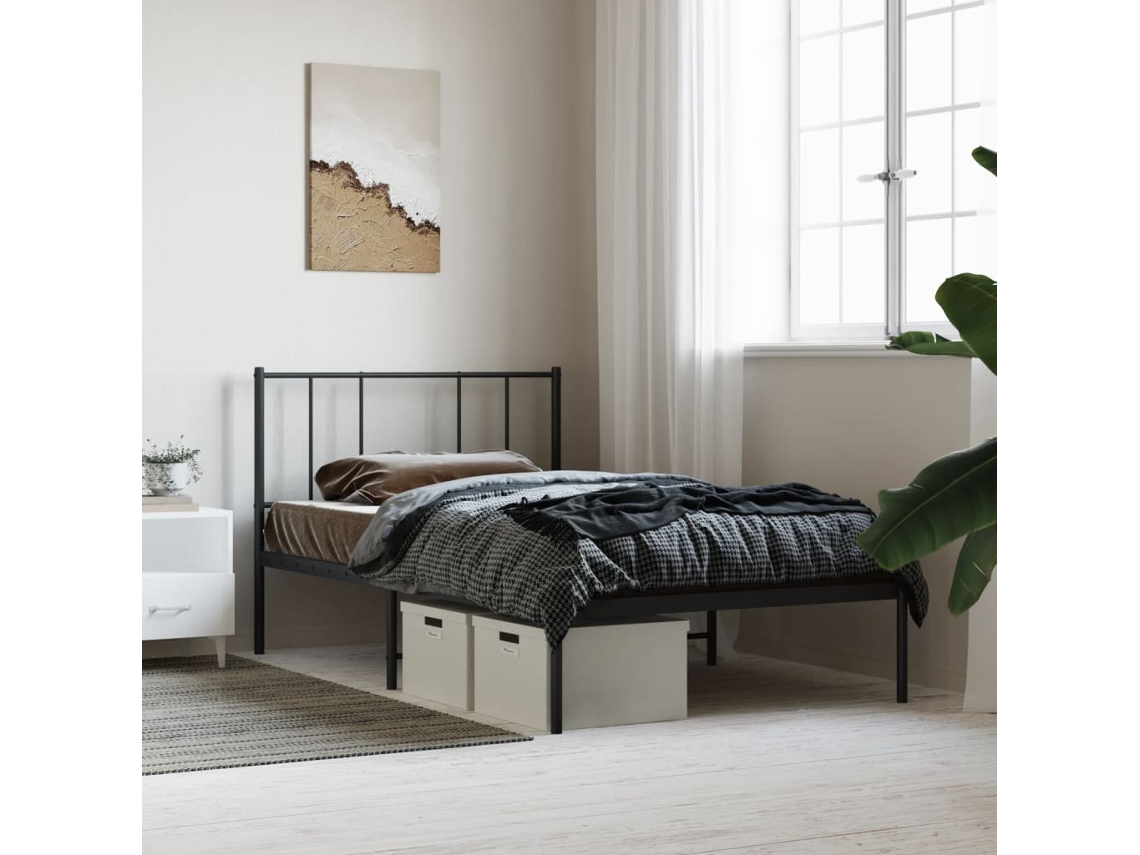Vidaxl Estrutura De Cama Com Cabeceira 90x200 Cm Metal Preto