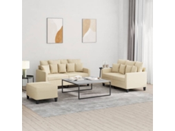Vidaxl 3 Pcs Conjunto De Sofás Com Almofadões Tecido Cor Creme