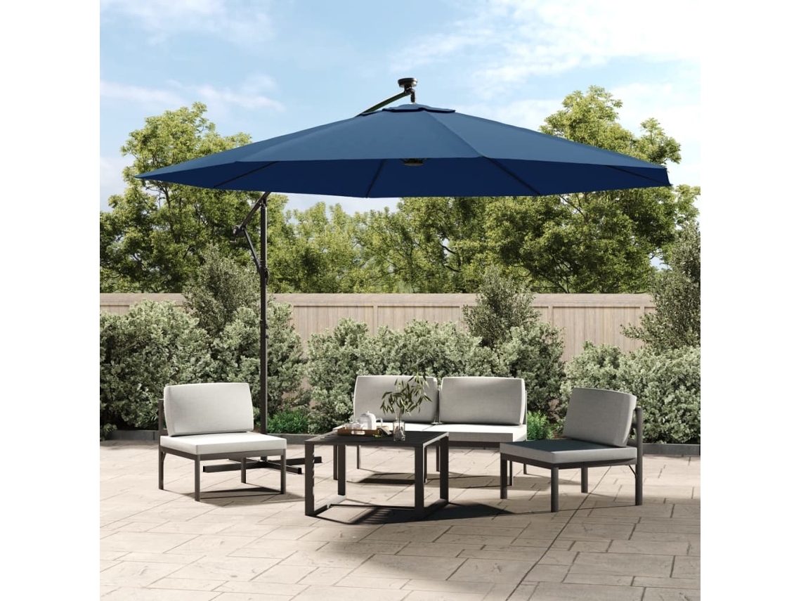 Vidaxl Guarda-sol De Jardim Cantilever Com Luzes Led 350 Cm Azul-ciano