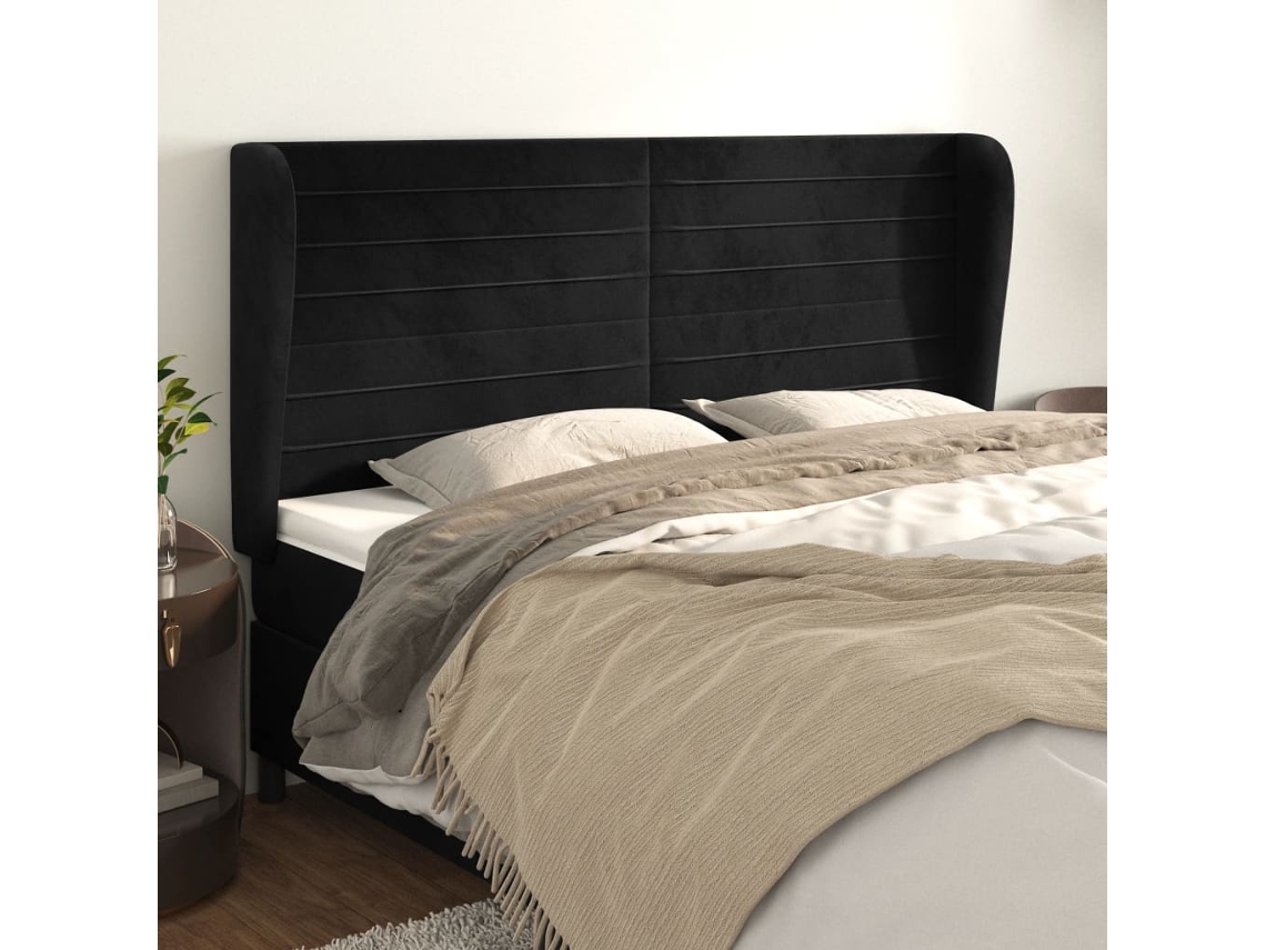 Vidaxl Cabeceira De Cama C/ Abas Veludo 203x23x118/128 Cm Preto