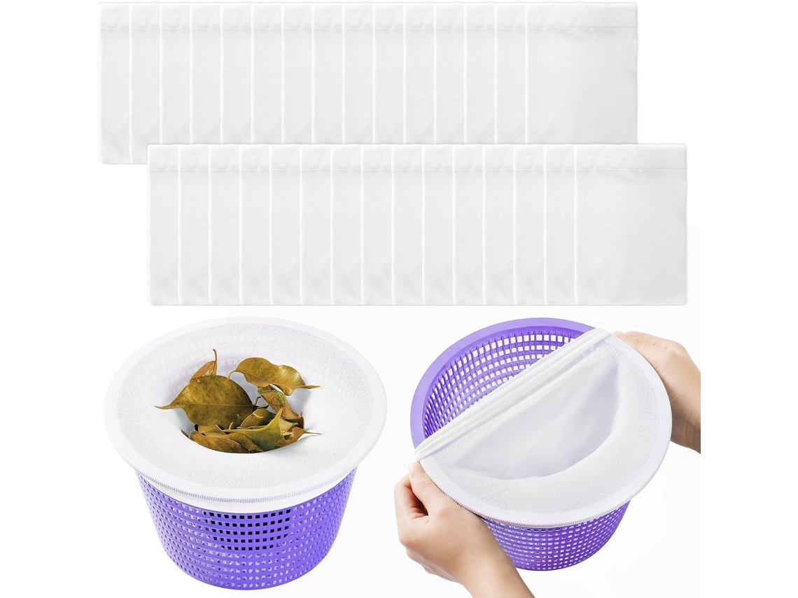 30 Peças, Meias Filtrantes para Skimmer, 22 Cm, para Piscina, Lavável e Reutilizável, Instalação Simples AQUAFORGE