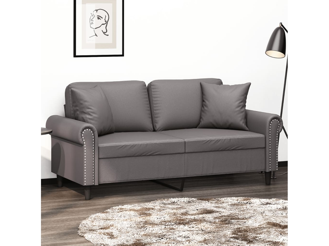 Vidaxl Sofá 2 Lugares + Almofadas Decorativas 140cm Couro Artif. Cinza