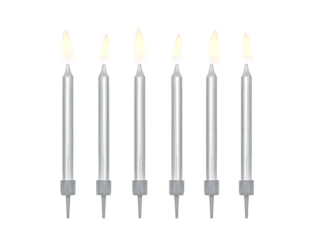 Velas para Bolo de Aniversário em Prata Lisa 6 cm 6 Peças Pricenet