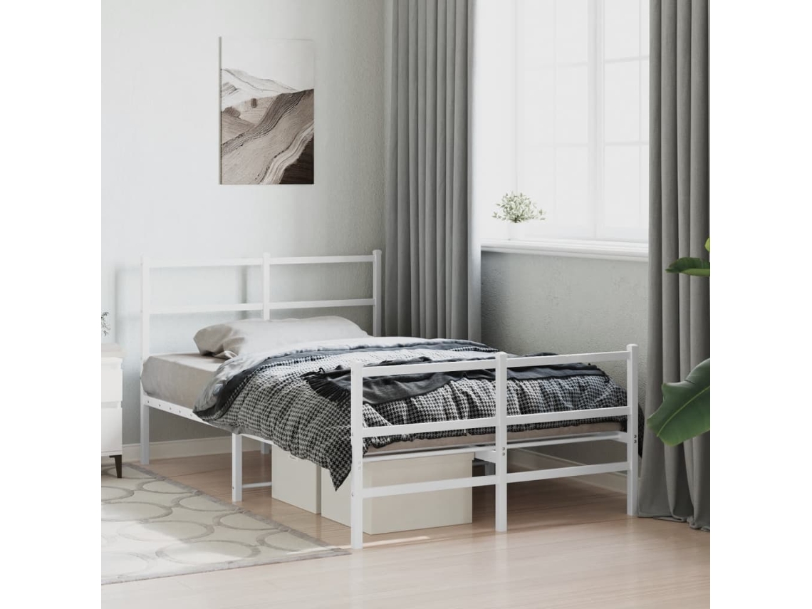 Estrutura De Cama Com Cabeceira E Pés 120x190 Cm Metal Branco