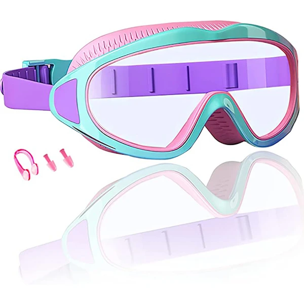 Óculos de Natação AQUAFORGE Infantil com Proteção Nasal, Antiembaçante, Vedação, Confortável, Rosa e Azul