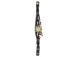 Relógio de Pulso Mulher com Pulseira de Couro Pu Trançada Roman Braid Quartz Analógico Preto