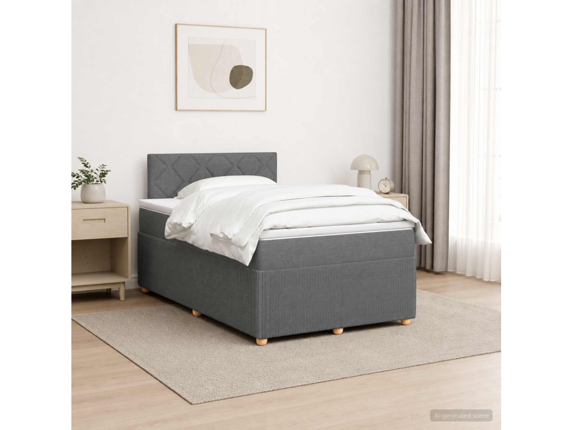 Vidaxl Cama Box Spring Com Colchão Cinzento-escuro 120 X 190 Cm Tecido