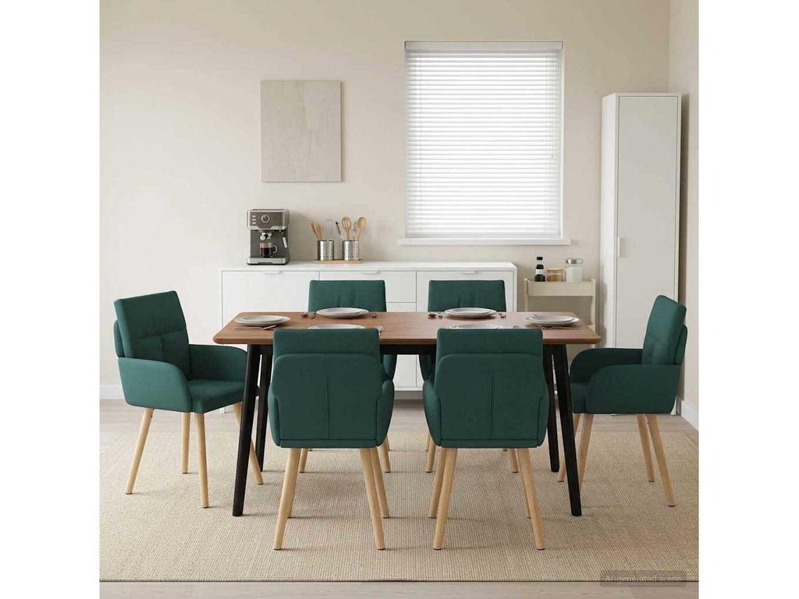 Vidaxl Cadeiras De Jantar 6 Unid. Tecido Verde-escuro 60 X 56 X 96 Cm