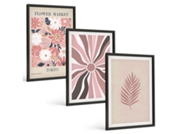 Conjunto De Pinturas Padrões E Geometria De Folhas Florais Espelharte (3 Peças 40x60 Cm)