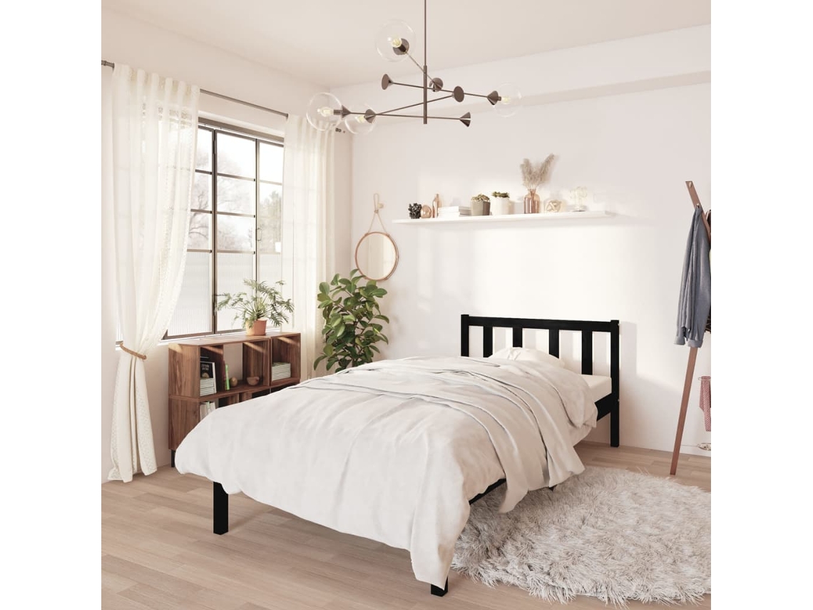 Estrutura De Cama Pequena Solteiro 75x190 Cm Pinho Maciço Preto